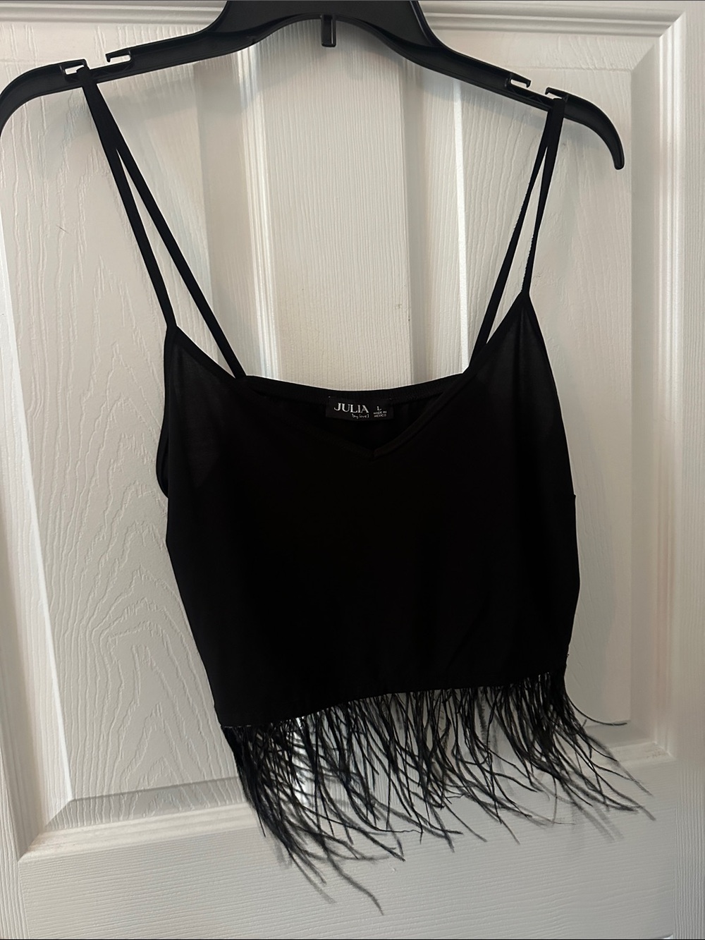 Julia Black Feather Trim Double-Strap Camisole